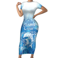 Mother's Love Is Deeper Than Ocean Short Sleeve Bodycon Dress Polynesian Style LT05 Long Dress Blue - Polynesian Pride