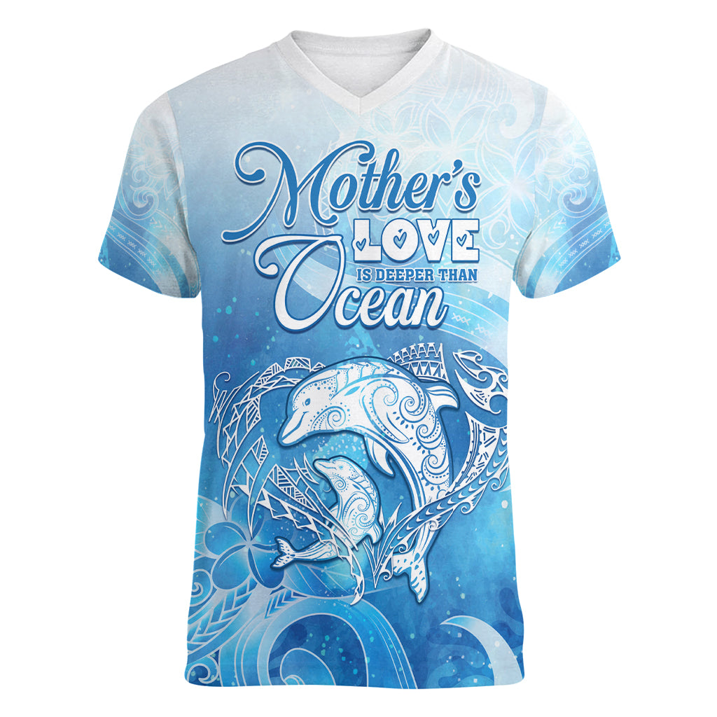 Mother's Love Is Deeper Than Ocean Women V-Neck T-Shirt Polynesian Style
