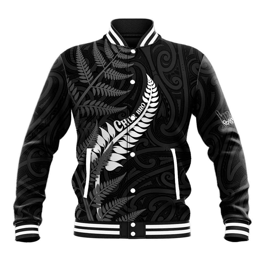 Personalised New Zealand Chur Bro Baseball Jacket Maori Koru With Silver Fern