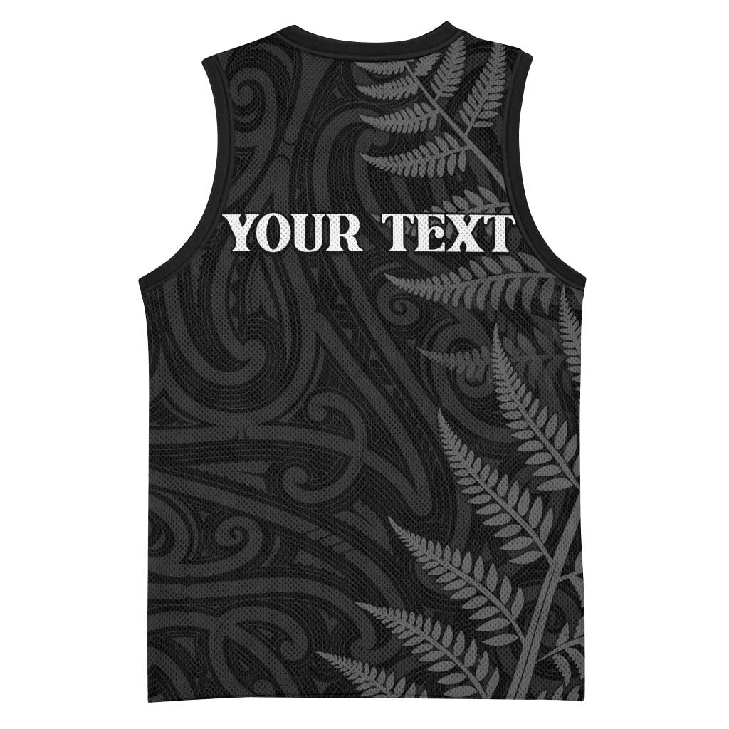 Personalised New Zealand Chur Bro Basketball Jersey Maori Koru With Silver Fern