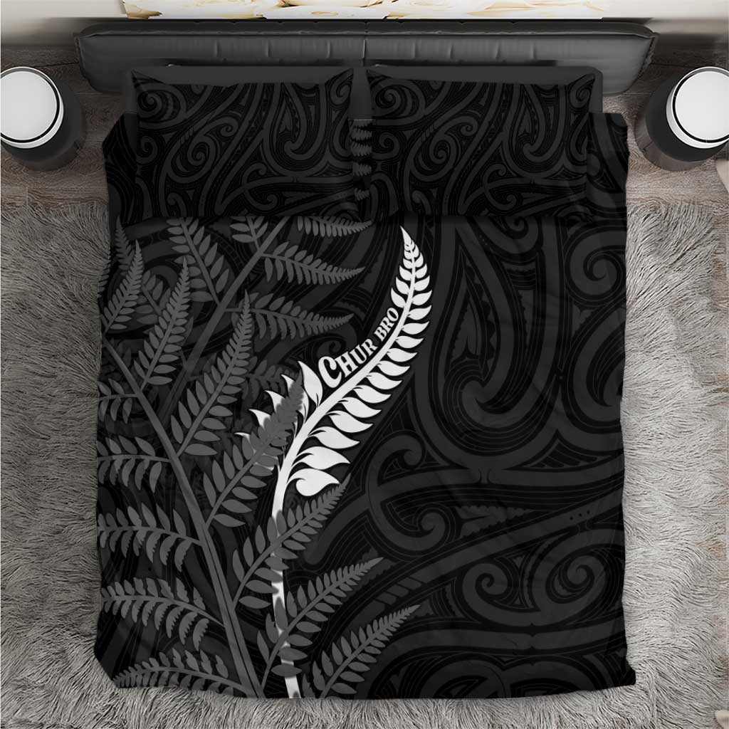 New Zealand Chur Bro Bedding Set Maori Koru With Silver Fern