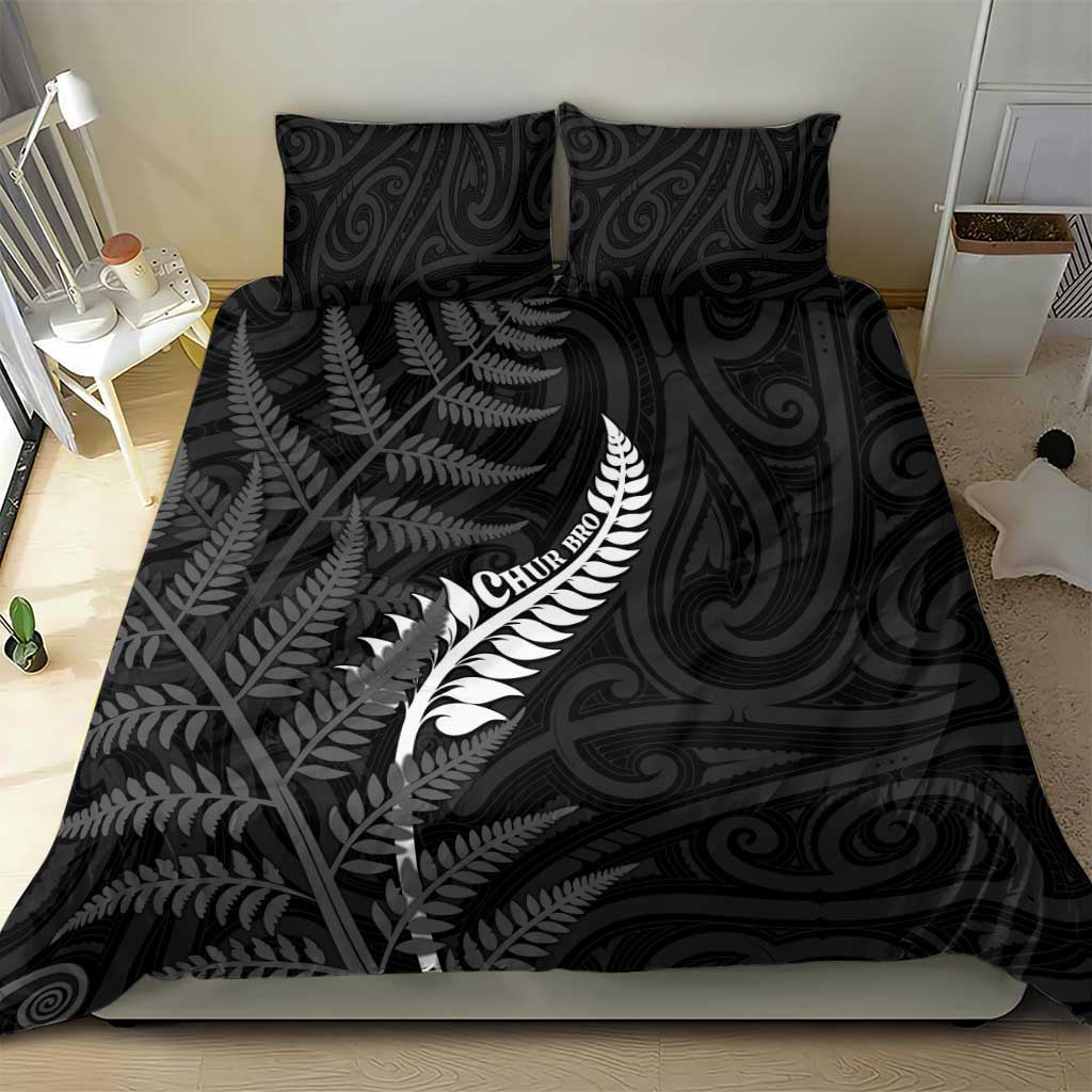 New Zealand Chur Bro Bedding Set Maori Koru With Silver Fern