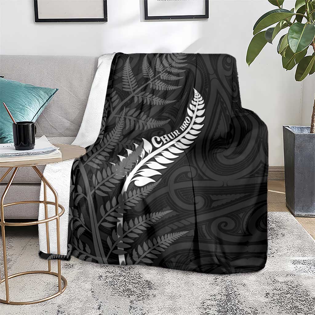 New Zealand Chur Bro Blanket Maori Koru With Silver Fern