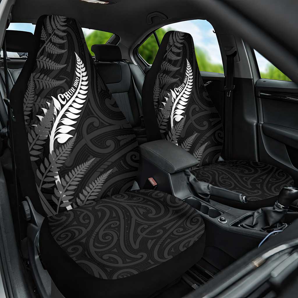 New Zealand Chur Bro Car Seat Cover Maori Koru With Silver Fern LT05 One Size Black - Polynesian Pride