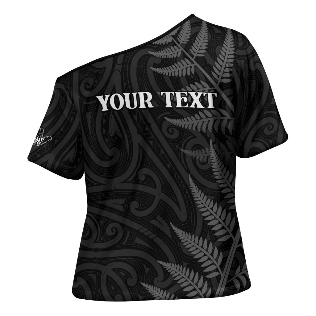 Personalised New Zealand Chur Bro Cross Shoulder Shirt Maori Koru With Silver Fern LT05 - Polynesian Pride