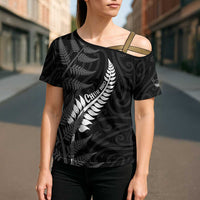 Personalised New Zealand Chur Bro Cross Shoulder Shirt Maori Koru With Silver Fern LT05 - Polynesian Pride