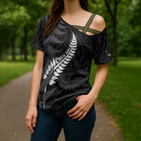 Personalised New Zealand Chur Bro Cross Shoulder Shirt Maori Koru With Silver Fern LT05 - Polynesian Pride