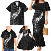 Personalised New Zealand Chur Bro Family Matching Mermaid Dress and Hawaiian Shirt Maori Koru With Silver Fern
