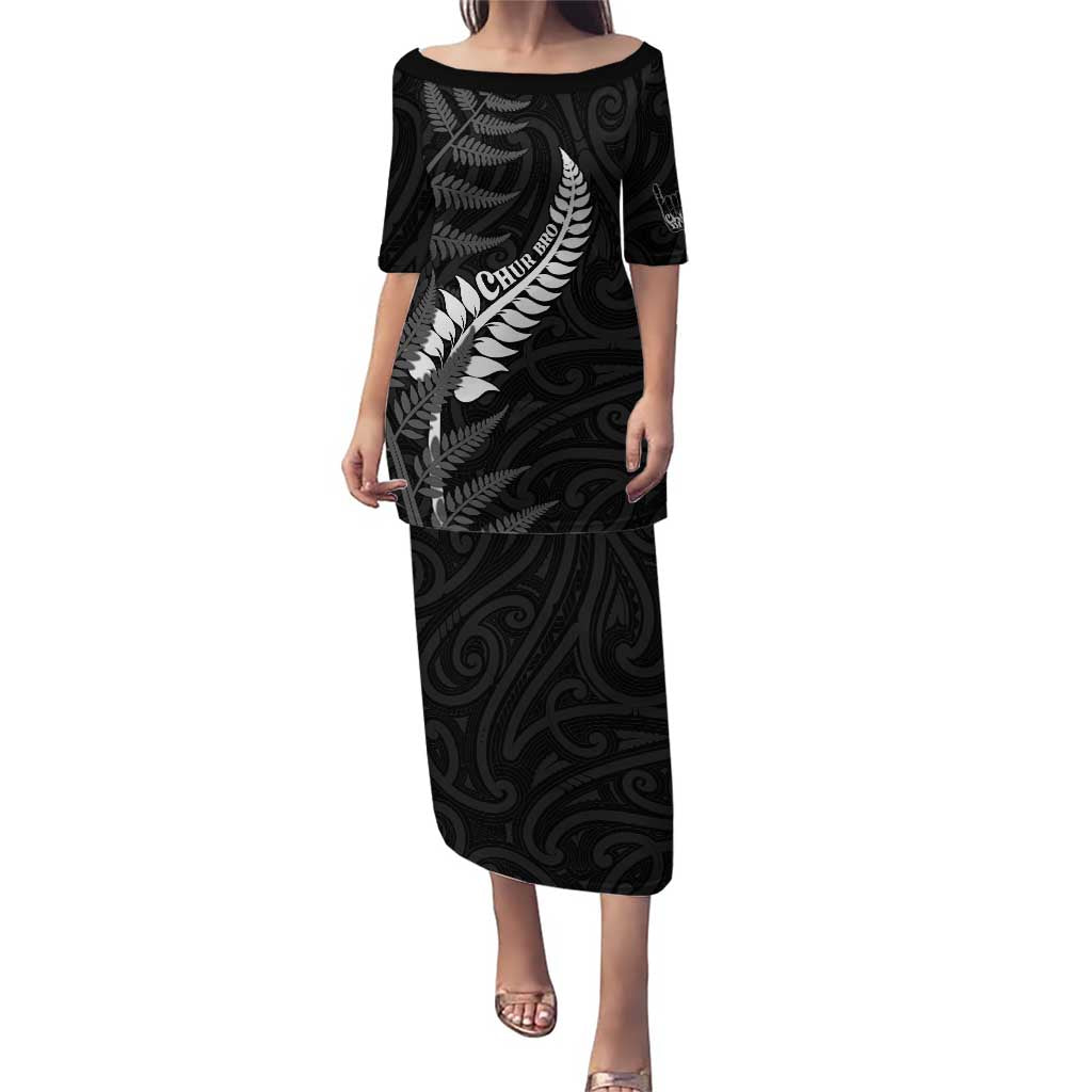 Personalised New Zealand Chur Bro Family Matching Puletasi and Hawaiian Shirt Maori Koru With Silver Fern