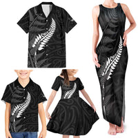 Personalised New Zealand Chur Bro Family Matching Tank Maxi Dress and Hawaiian Shirt Maori Koru With Silver Fern