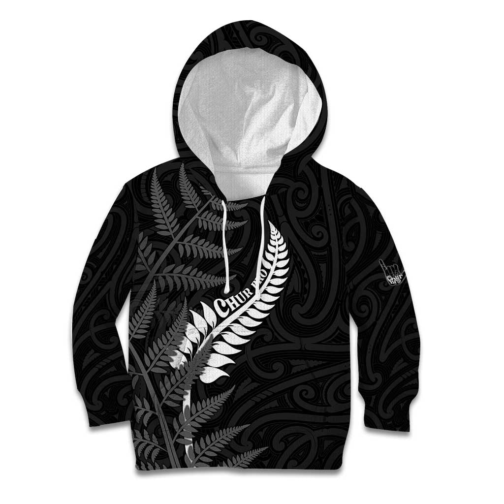 Personalised New Zealand Chur Bro Kid Hoodie Maori Koru With Silver Fern LT05 Hoodie Black - Polynesian Pride