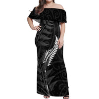 Personalised New Zealand Chur Bro Off Shoulder Maxi Dress Maori Koru With Silver Fern