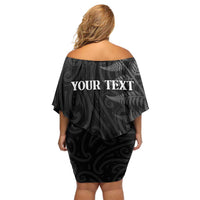 Personalised New Zealand Chur Bro Off Shoulder Short Dress Maori Koru With Silver Fern LT05 - Polynesian Pride
