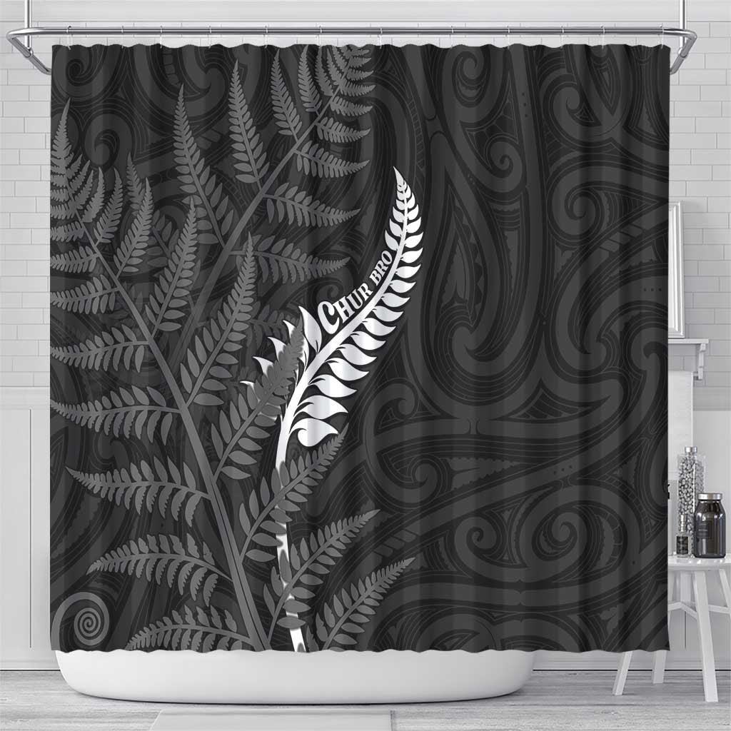 New Zealand Chur Bro Shower Curtain Maori Koru With Silver Fern LT05 - Polynesian Pride