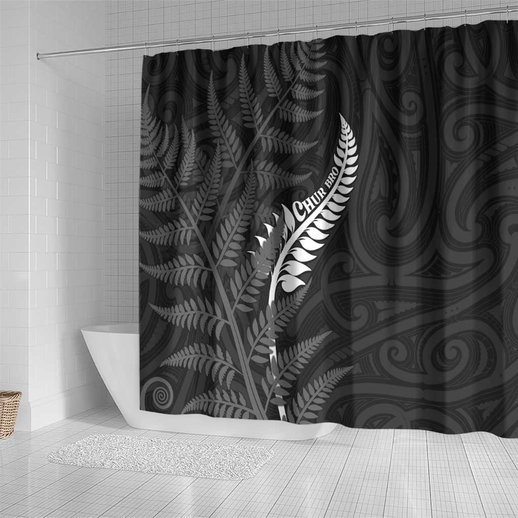 New Zealand Chur Bro Shower Curtain Maori Koru With Silver Fern LT05 - Polynesian Pride