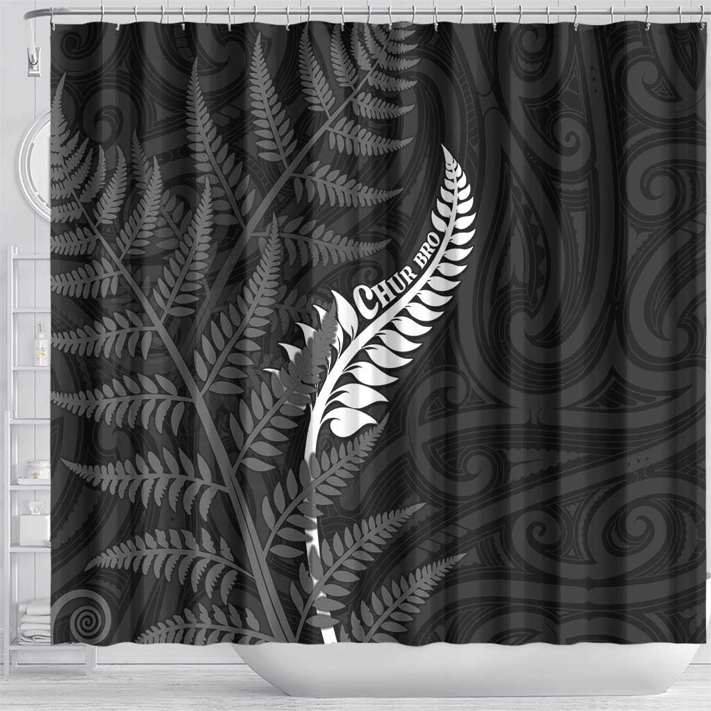 New Zealand Chur Bro Shower Curtain Maori Koru With Silver Fern LT05 - Polynesian Pride