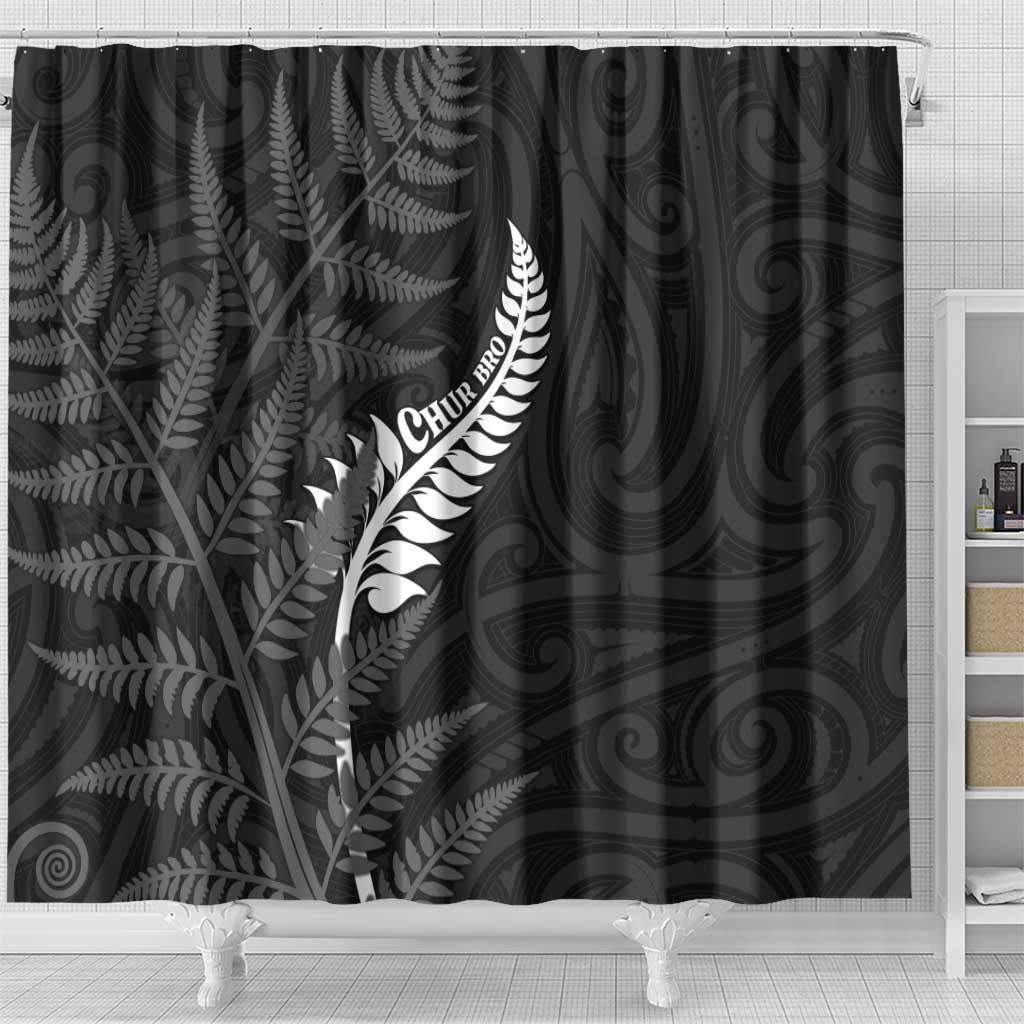 New Zealand Chur Bro Shower Curtain Maori Koru With Silver Fern LT05 - Polynesian Pride