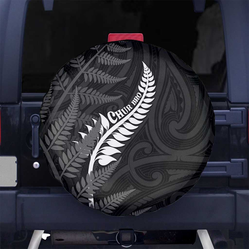 New Zealand Chur Bro Spare Tire Cover Maori Koru With Silver Fern LT05 No hole Black - Polynesian Pride
