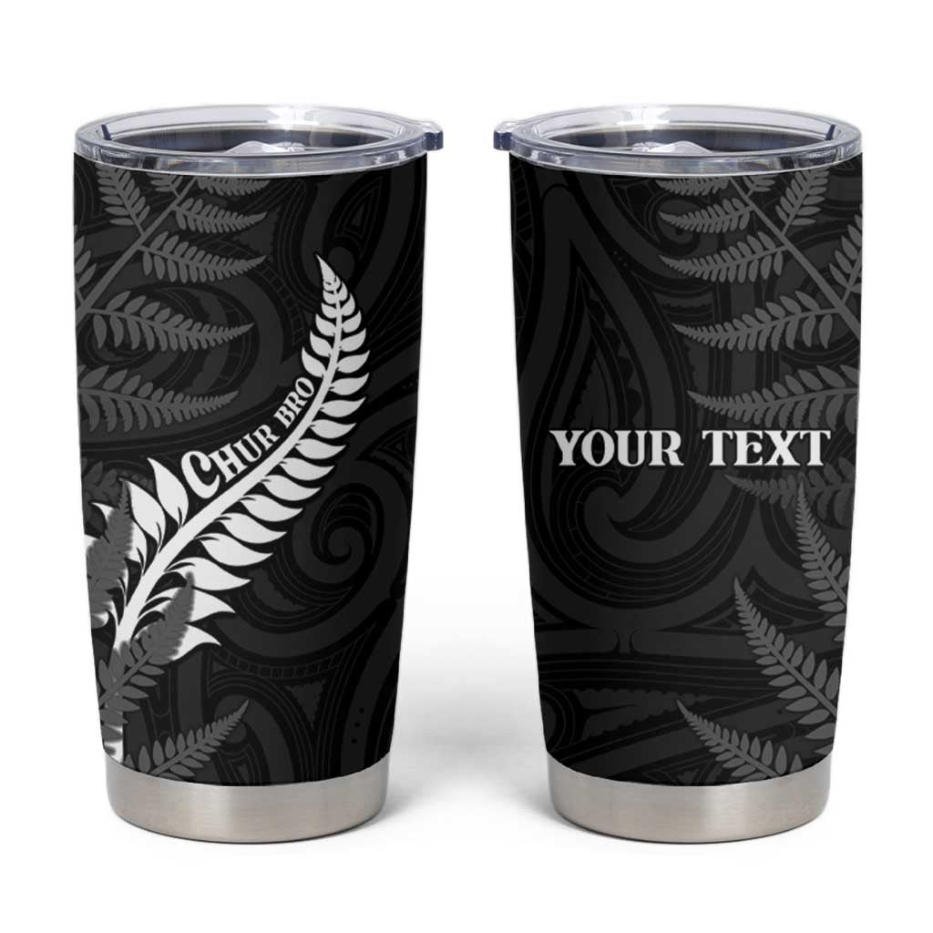 Personalised New Zealand Chur Bro Tumbler Cup Maori Koru With Silver Fern LT05 Black - Polynesian Pride