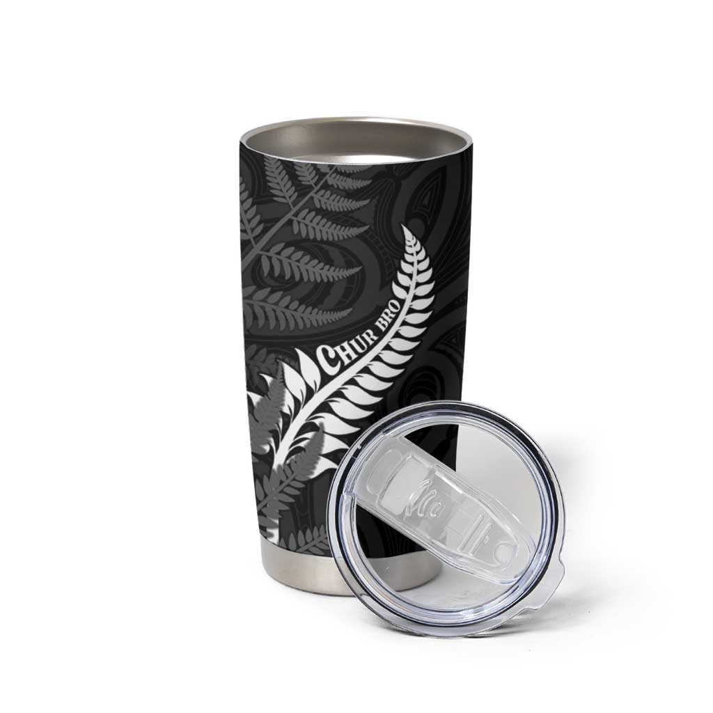 Personalised New Zealand Chur Bro Tumbler Cup Maori Koru With Silver Fern LT05 - Polynesian Pride