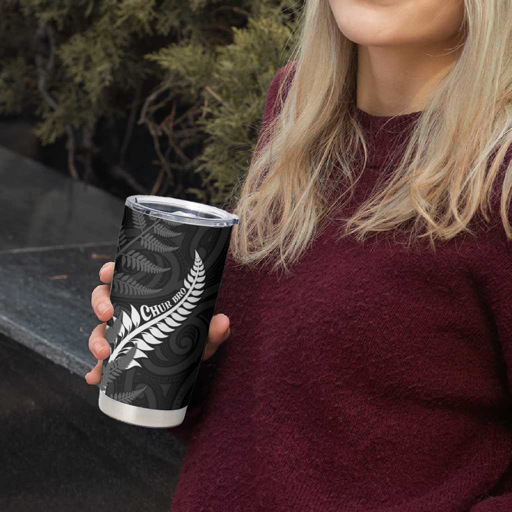 Personalised New Zealand Chur Bro Tumbler Cup Maori Koru With Silver Fern LT05 - Polynesian Pride