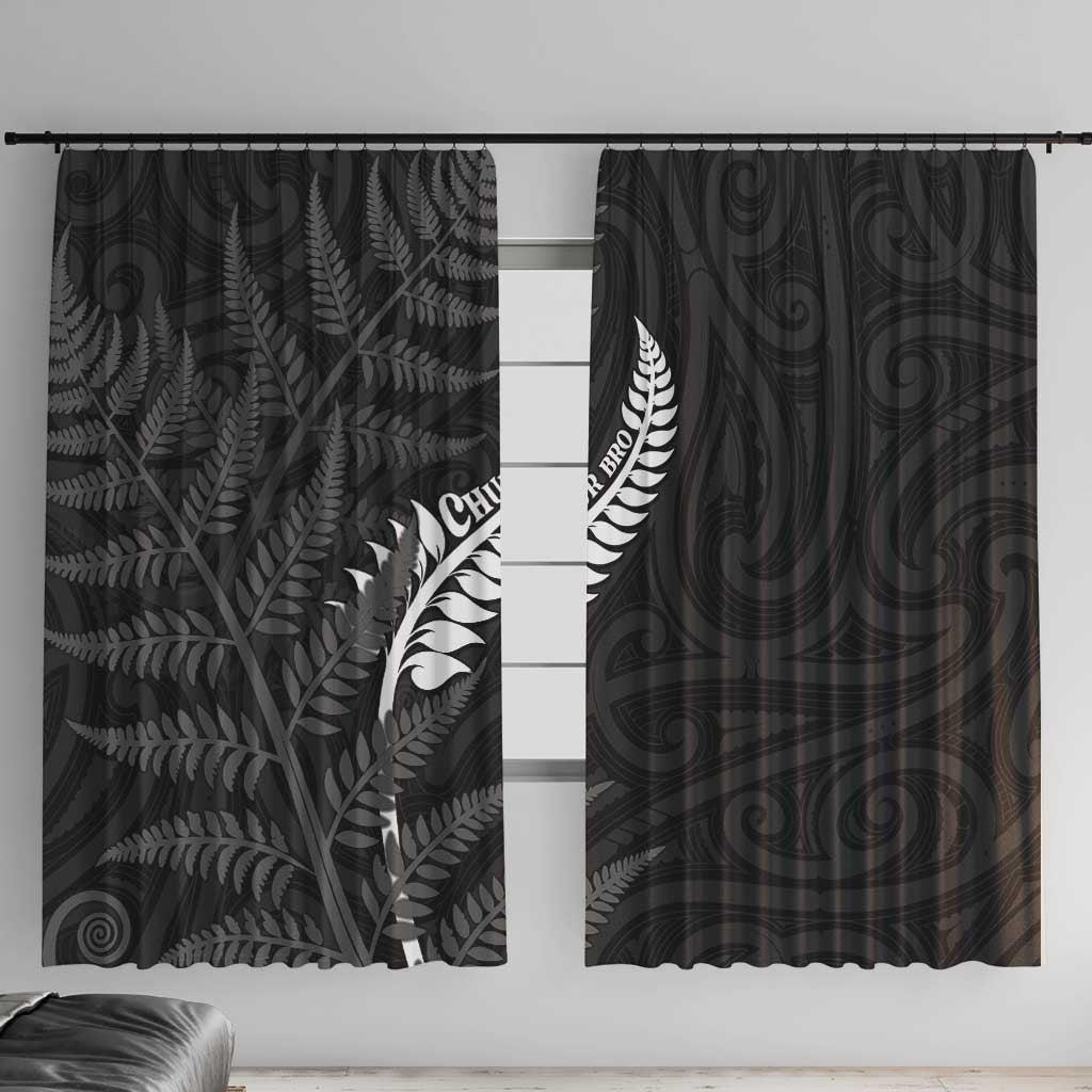 New Zealand Chur Bro Window Curtain Maori Koru With Silver Fern LT05 With Hooks Black - Polynesian Pride