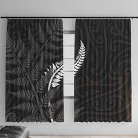 New Zealand Chur Bro Window Curtain Maori Koru With Silver Fern LT05 With Hooks Black - Polynesian Pride