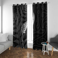 New Zealand Chur Bro Window Curtain Maori Koru With Silver Fern LT05 With Grommets Black - Polynesian Pride