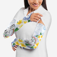 Northern Mariana Islands Chamorro Arm Sleeves Plumeria Curves Style White Version