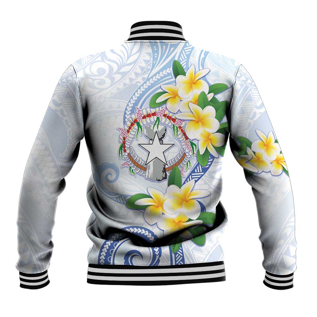 Northern Mariana Islands Chamorro Baseball Jacket Plumeria Curves Style White Version