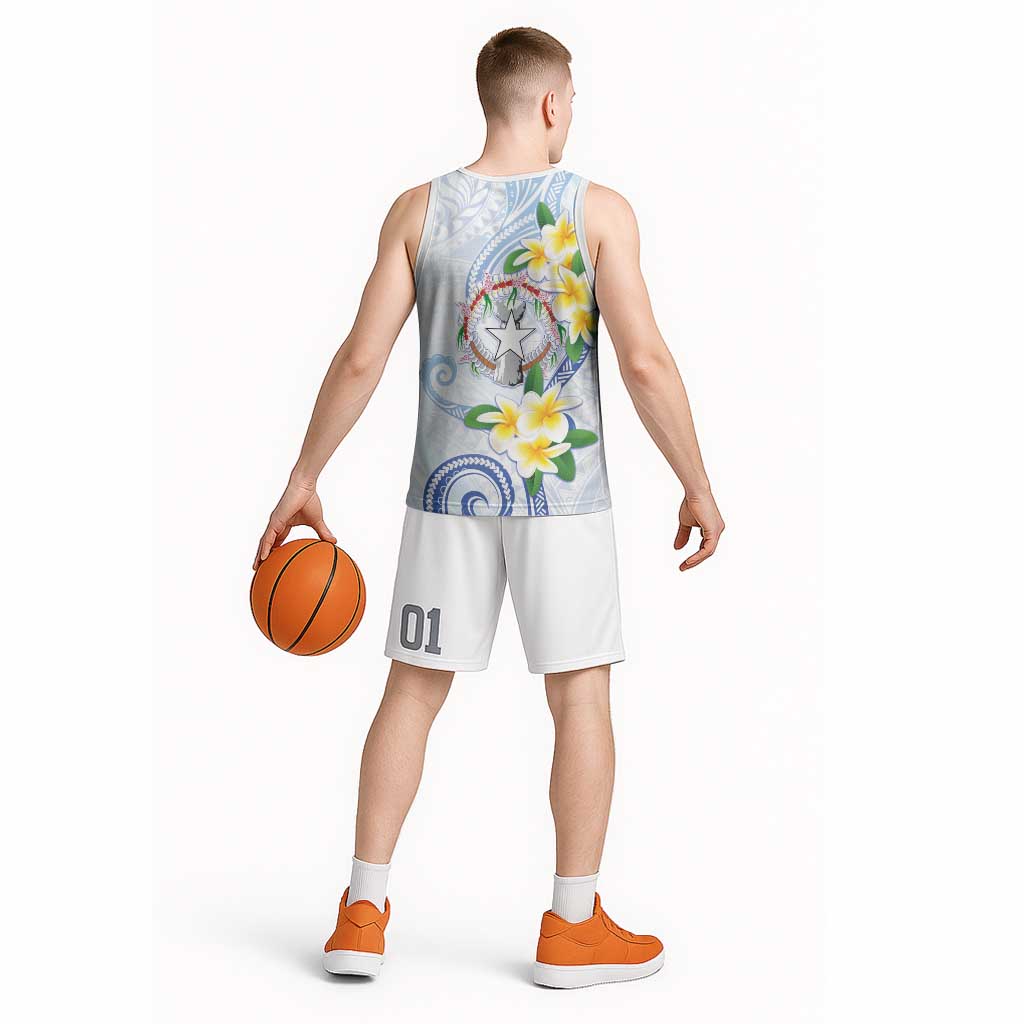 Northern Mariana Islands Chamorro Basketball Jersey Plumeria Curves Style White Version