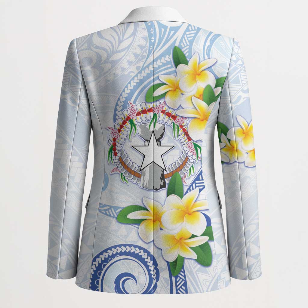 Northern Mariana Islands Chamorro Blazer Plumeria Curves Style White Version