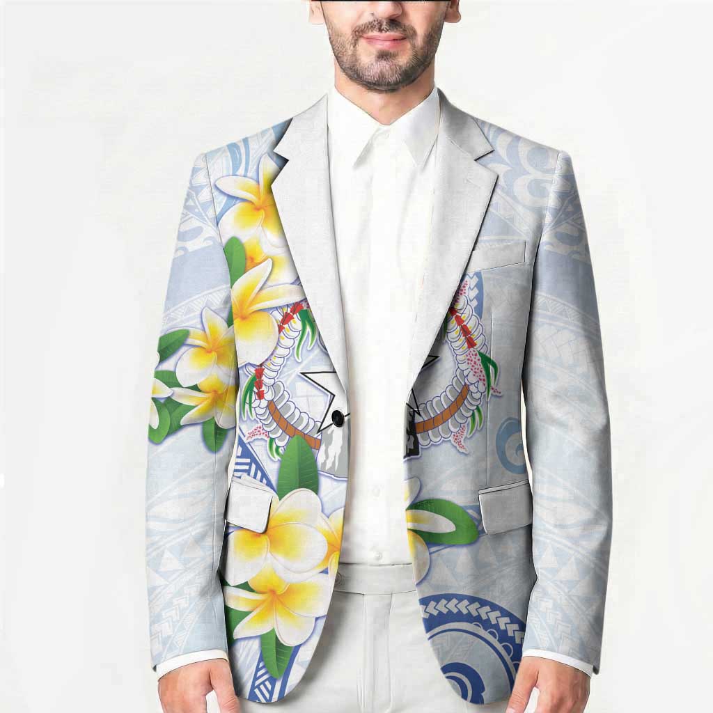 Northern Mariana Islands Chamorro Blazer Plumeria Curves Style White Version