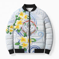 Northern Mariana Islands Chamorro Bomber Puffer Jacket Plumeria Curves Style White Version