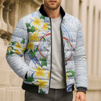 Northern Mariana Islands Chamorro Bomber Puffer Jacket Plumeria Curves Style White Version