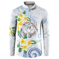 Northern Mariana Islands Chamorro Button Sweatshirt Plumeria Curves Style White Version