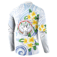 Northern Mariana Islands Chamorro Button Sweatshirt Plumeria Curves Style White Version