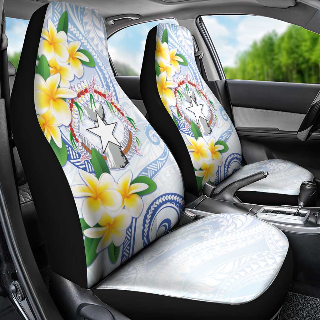 Northern Mariana Islands Chamorro Car Seat Cover Plumeria Curves Style White Version LT05 - Polynesian Pride