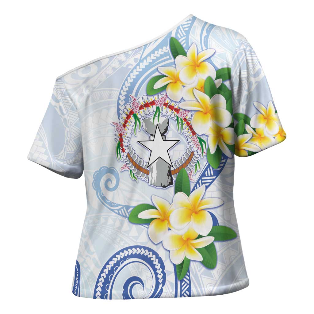 Northern Mariana Islands Chamorro Cross Shoulder Shirt Plumeria Curves Style White Version LT05 - Polynesian Pride