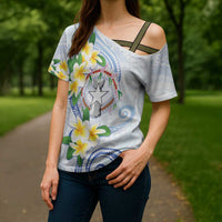 Northern Mariana Islands Chamorro Cross Shoulder Shirt Plumeria Curves Style White Version LT05 - Polynesian Pride