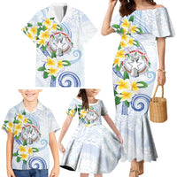 Northern Mariana Islands Chamorro Family Matching Mermaid Dress and Hawaiian Shirt Plumeria Curves Style White Version