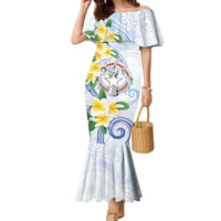 Northern Mariana Islands Chamorro Family Matching Mermaid Dress and Hawaiian Shirt Plumeria Curves Style White Version