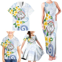 Northern Mariana Islands Chamorro Family Matching Tank Maxi Dress and Hawaiian Shirt Plumeria Curves Style White Version