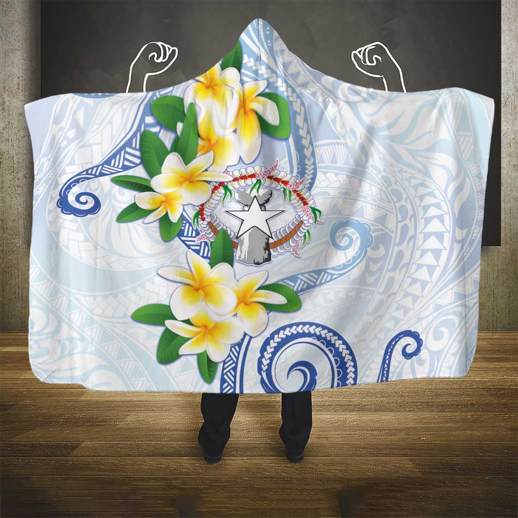 Northern Mariana Islands Chamorro Hooded Blanket Plumeria Curves Style White Version