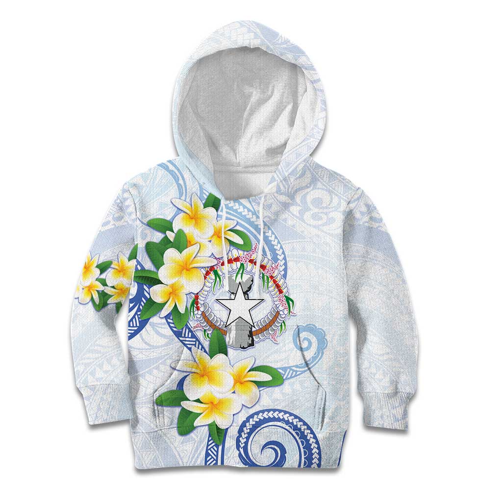 Northern Mariana Islands Chamorro Kid Hoodie Plumeria Curves Style White Version LT05 Hoodie White - Polynesian Pride