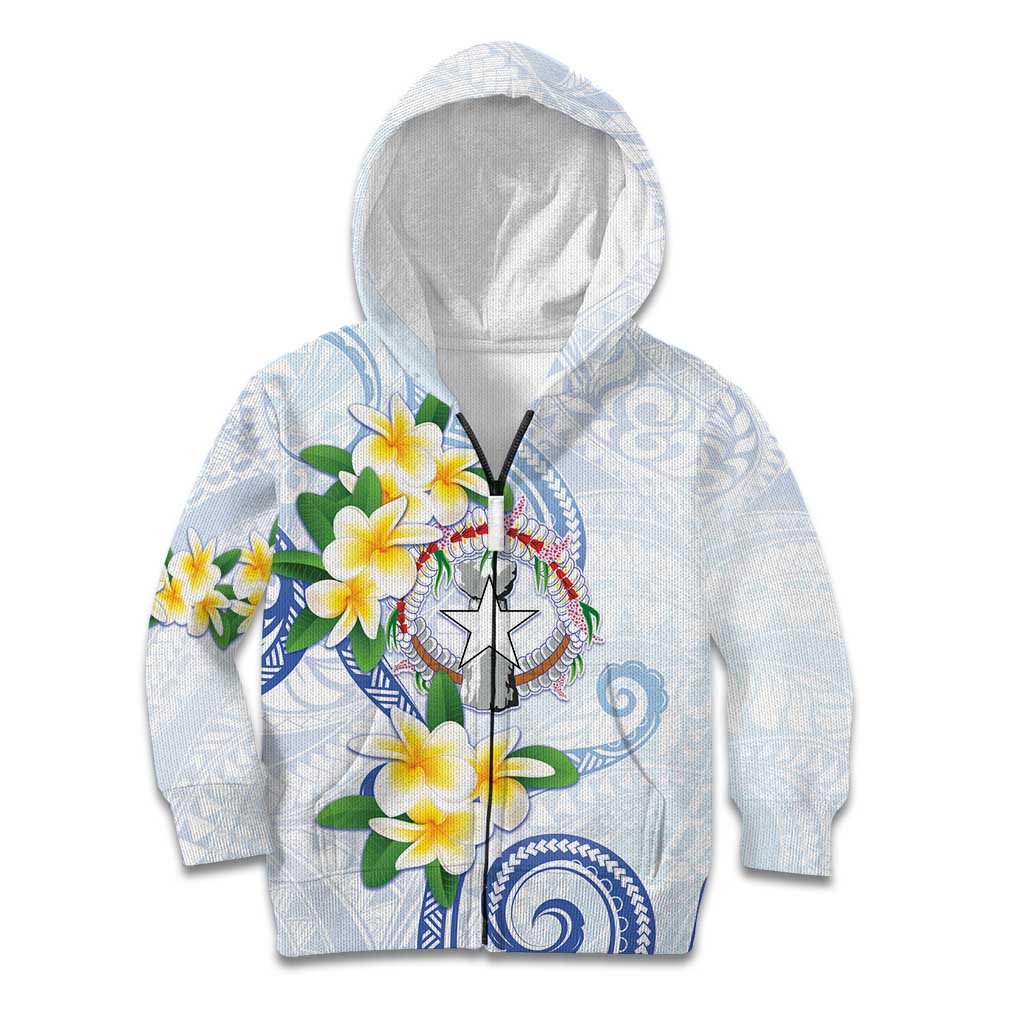 Northern Mariana Islands Chamorro Kid Hoodie Plumeria Curves Style White Version LT05 Zip Hoodie White - Polynesian Pride