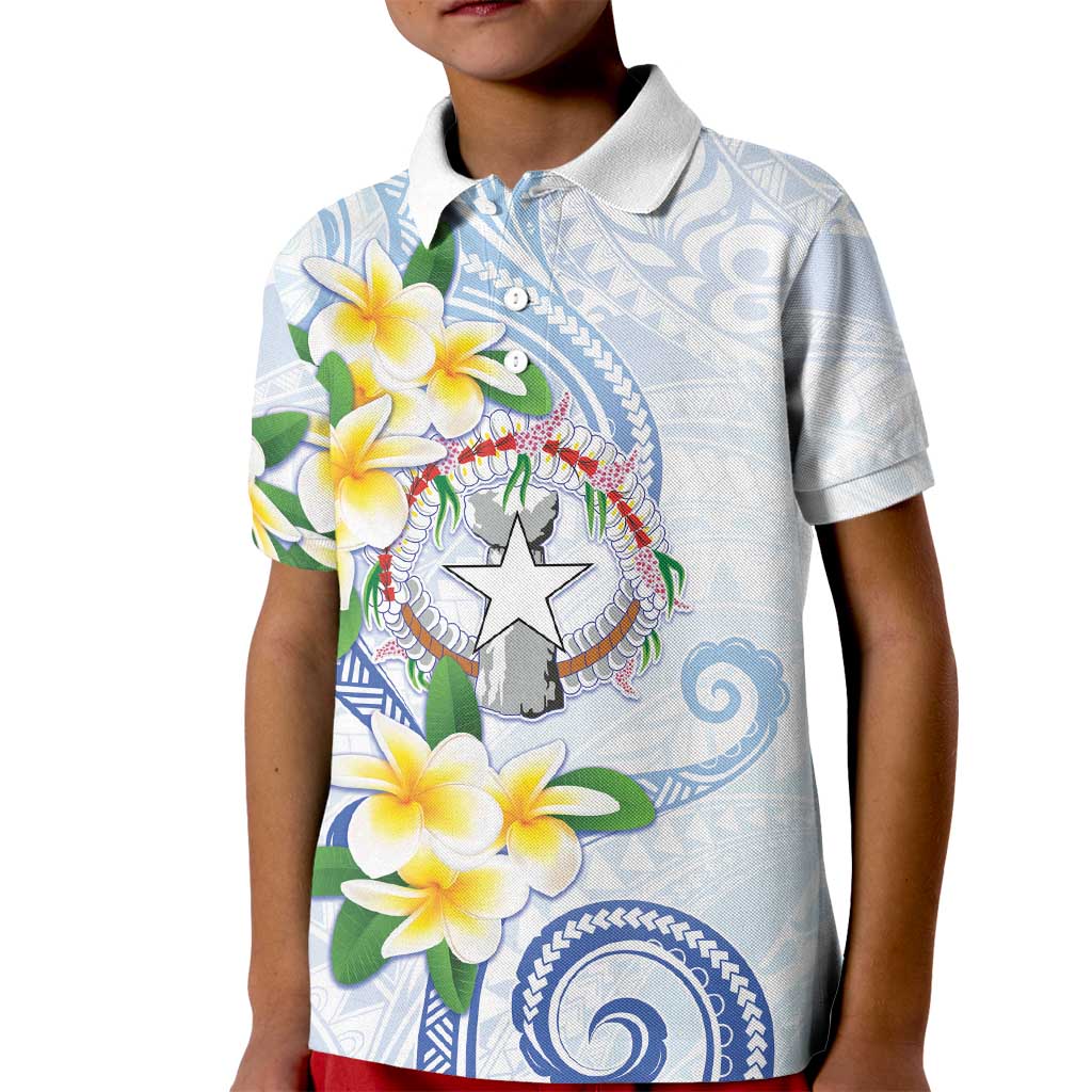 Northern Mariana Islands Chamorro Kid Polo Shirt Plumeria Curves Style White Version