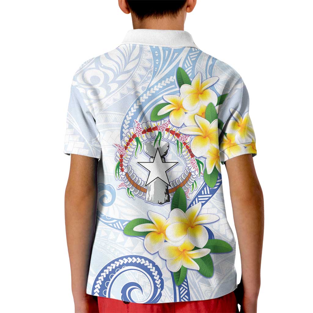 Northern Mariana Islands Chamorro Kid Polo Shirt Plumeria Curves Style White Version
