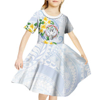 Northern Mariana Islands Chamorro Kid Short Sleeve Dress Plumeria Curves Style White Version