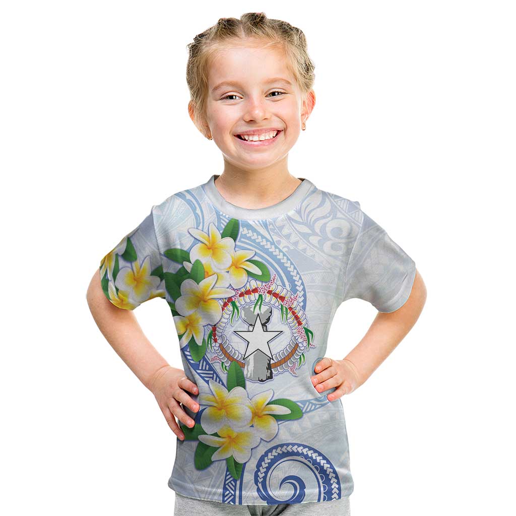 Northern Mariana Islands Chamorro Kid T Shirt Plumeria Curves Style White Version